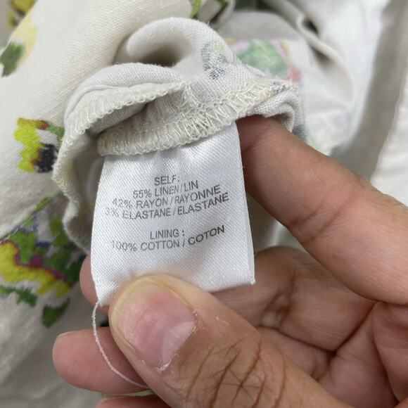 Tanya Taylor Size 8 Inez Dress‎ Linen Blend Floral Ruffle Flutter Sleeves Cream - Picture 7 of 12